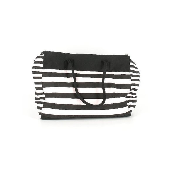 Victoria's Secret Pink Black Striped Graphic Canvas Tote/Weekender NEW - Picture 2 of 2